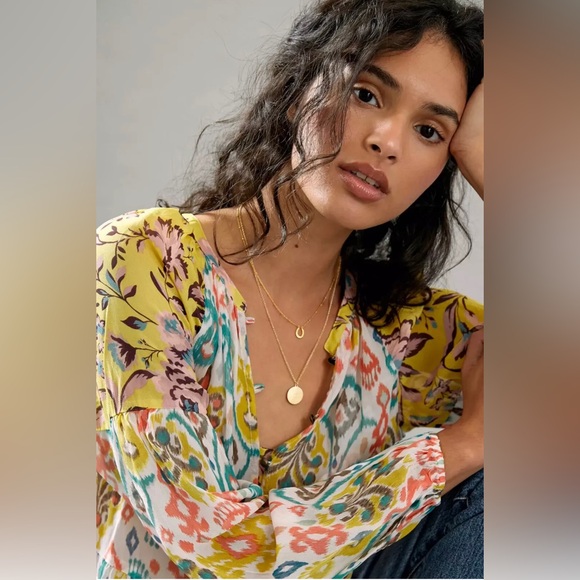 BY ANTHROPOLOGIE Maureen Babydoll Semi-Sheer Tunic Blouse Cover-Up Size XL - Picture 2 of 16